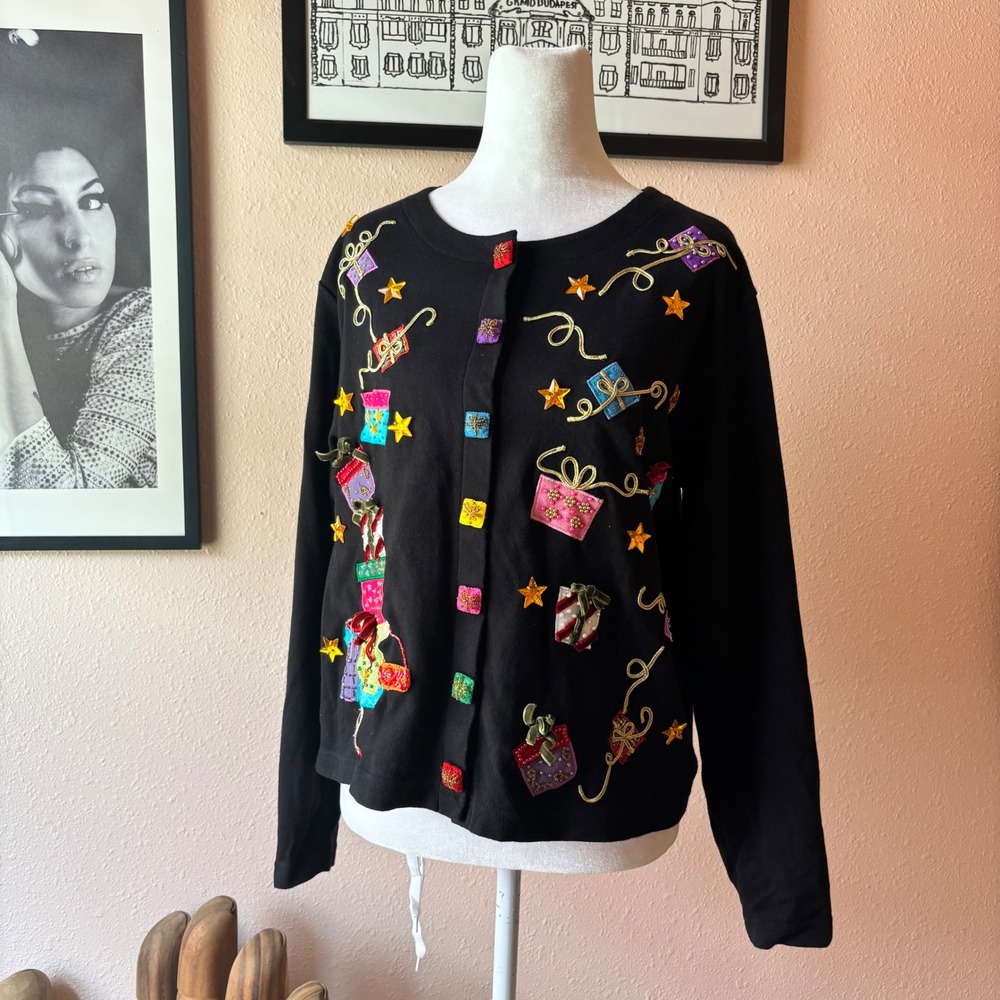 Vintage Maximalist Art Teacher Christmas Holiday Cotton Cardigan